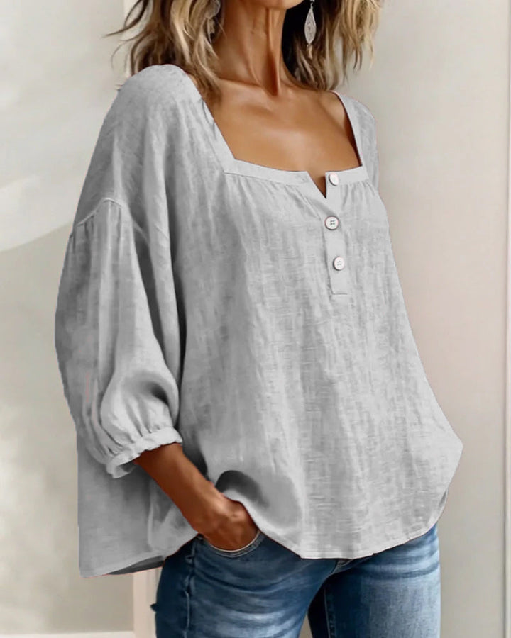 Sivara – Scollatura Quadrata in Cotone-Lino, Blusa