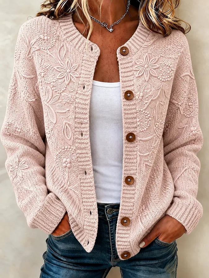 Solira – Stampa a Foglia d'Acero, Maglia Fine, Cardigan