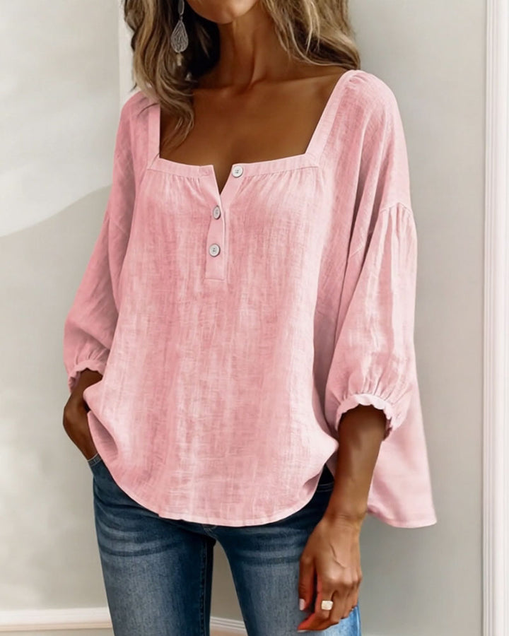 Sivara – Scollatura Quadrata in Cotone-Lino, Blusa