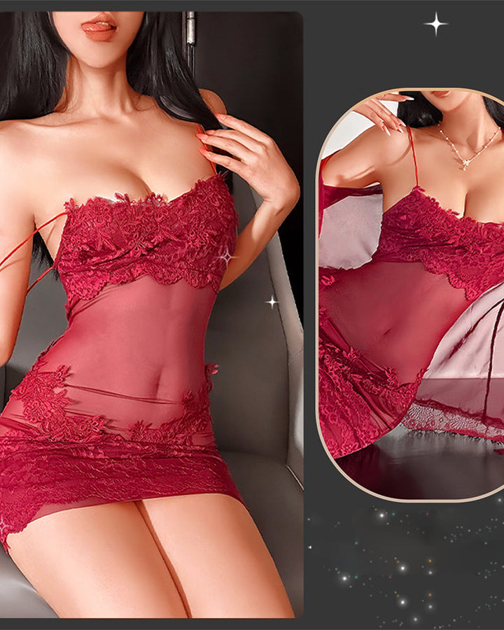 Solyne – Spalline Sottili in Pizzo e Rete, Set di Pigiama