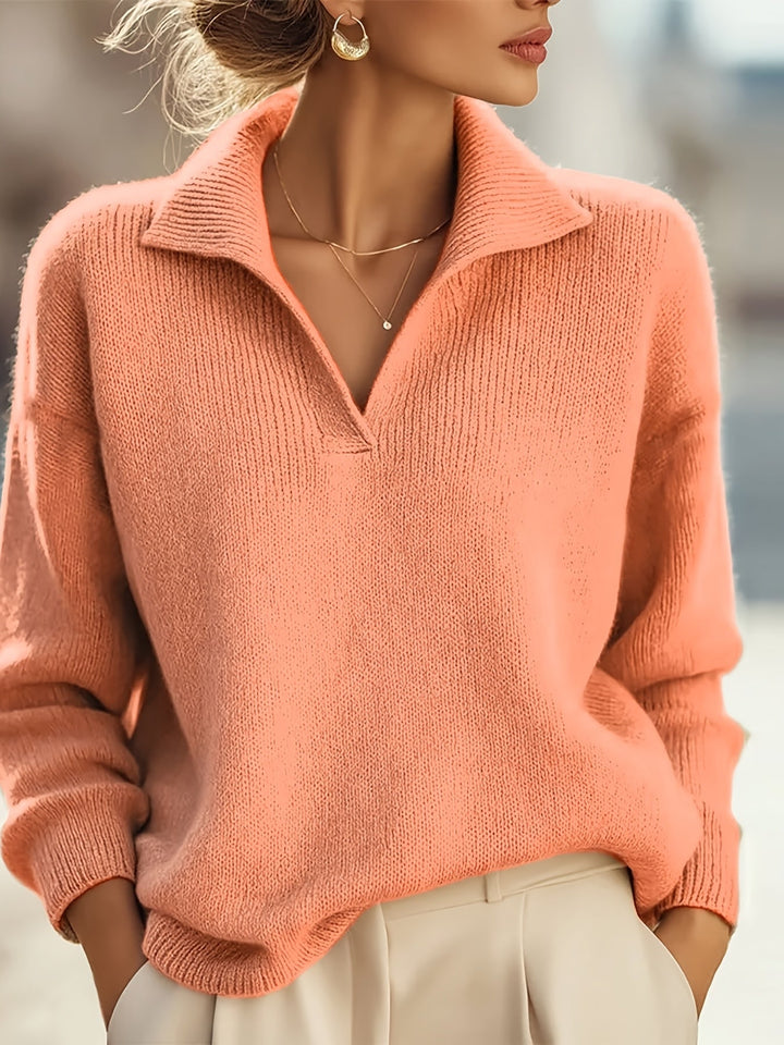 Rilena – Polo a V in Maglia Ribbattuta Maglione