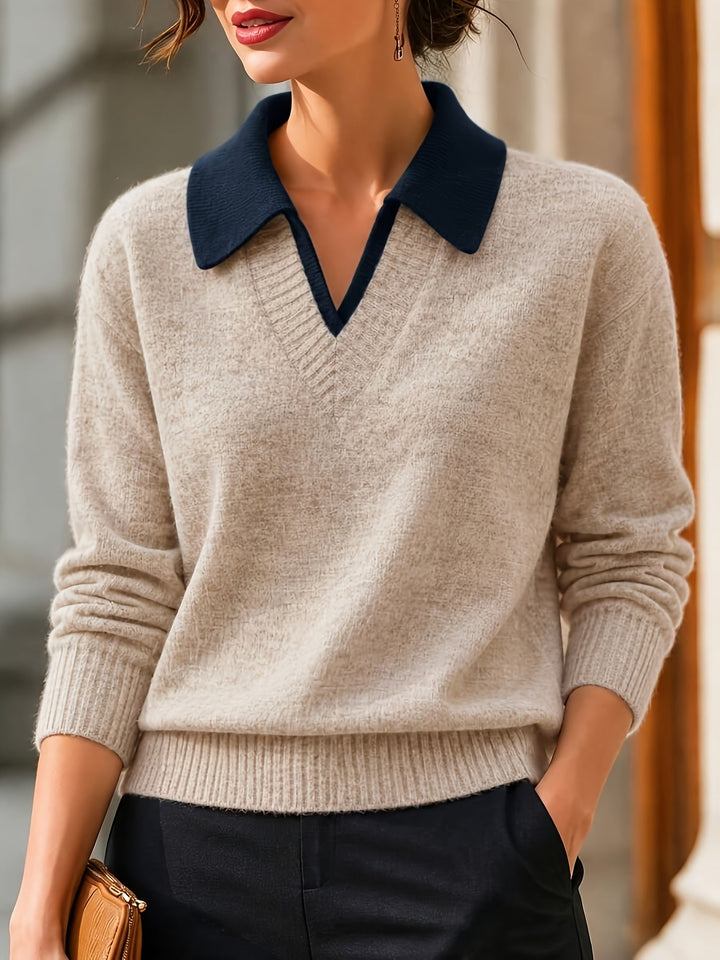 Cirelle – Colletto a Contrasto a Doppio Strato in Maglia, Maglione