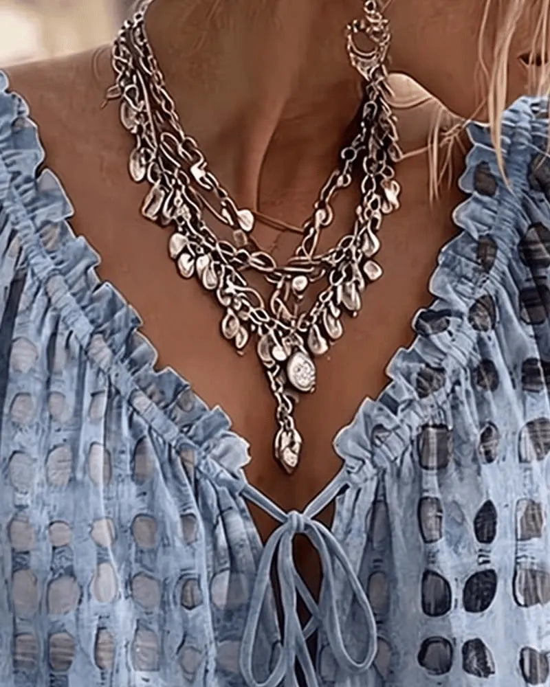 Noreli – Scollo a V con Lacci in Cotone Misto Blusa