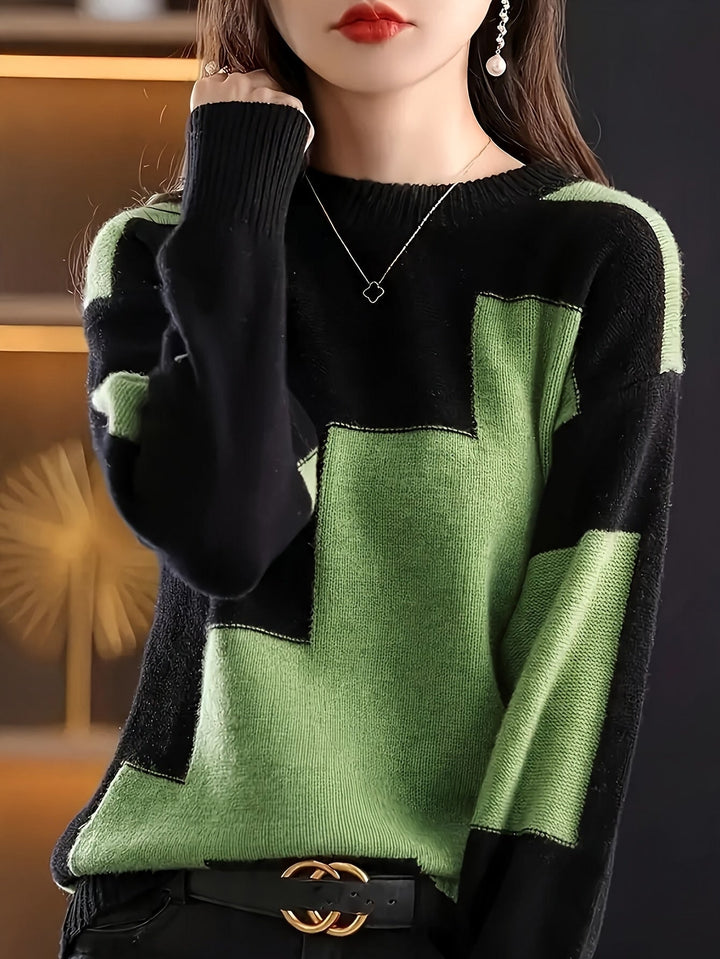 Novira – A Blocchi di Colore in Maglia, Maglione a Collo Alto
