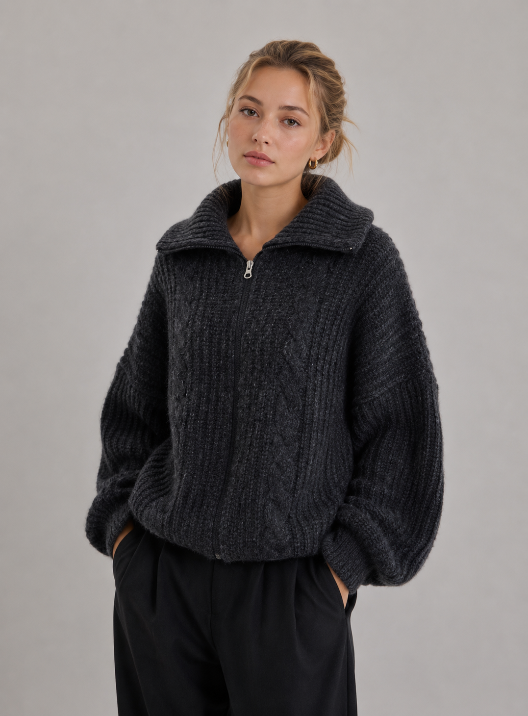 Velira – Con Zip Frontale in Maglia a Trecce, Cardigan
