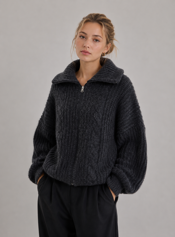 Velira – Con Zip Frontale in Maglia a Trecce, Cardigan