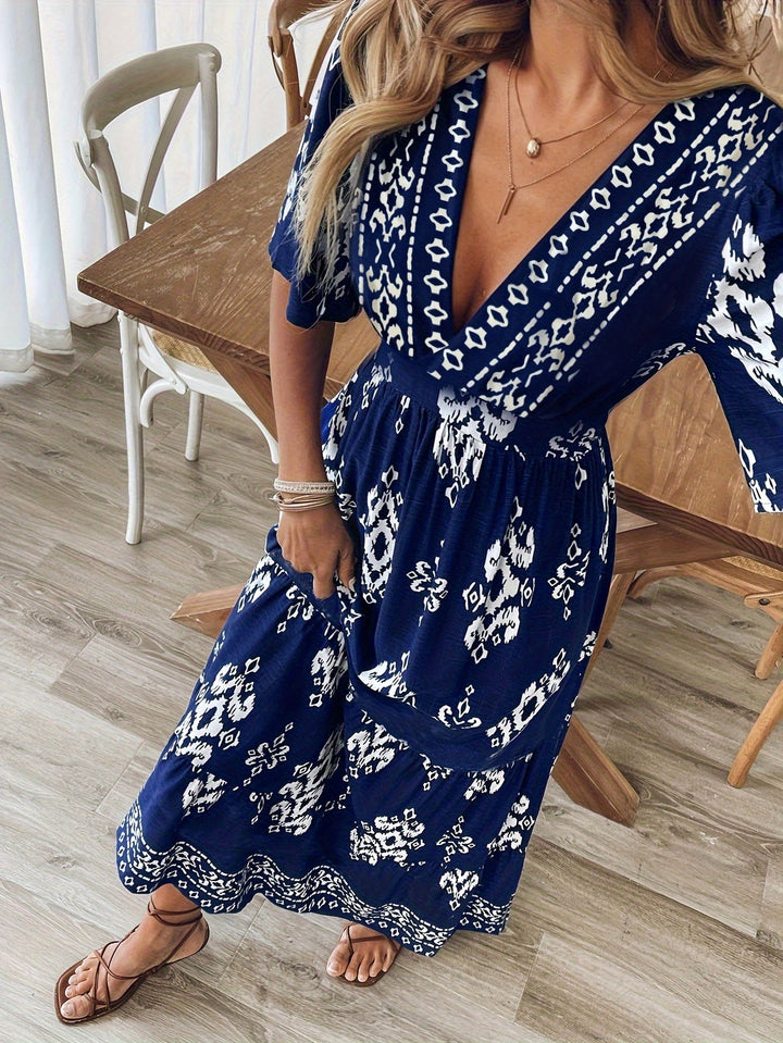 Nalira - Stampato con Scollatura a V, Abito Maxi