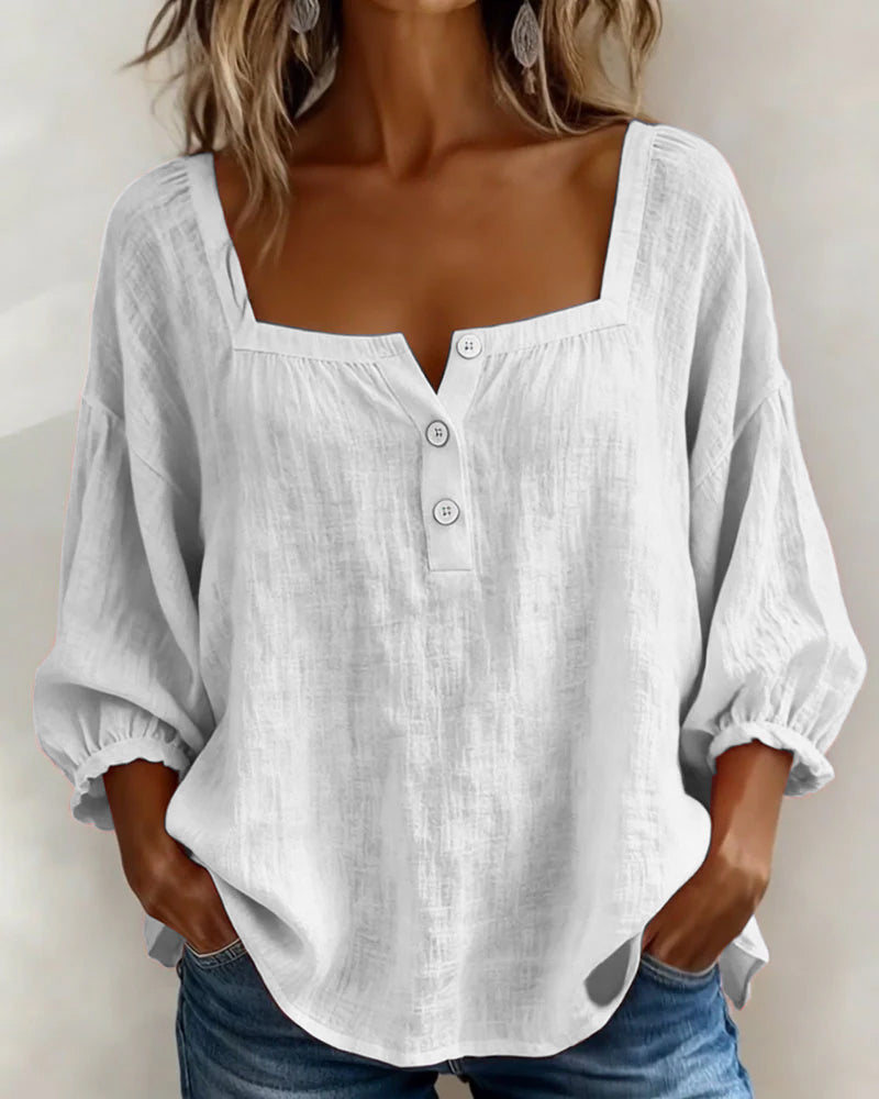 Sivara – Scollatura Quadrata in Cotone-Lino, Blusa
