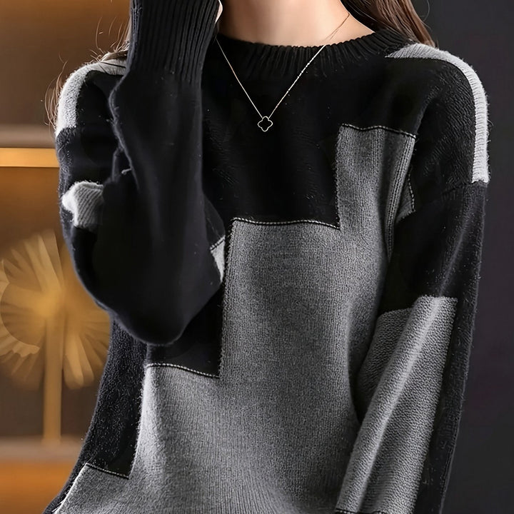 Novira – A Blocchi di Colore in Maglia, Maglione a Collo Alto