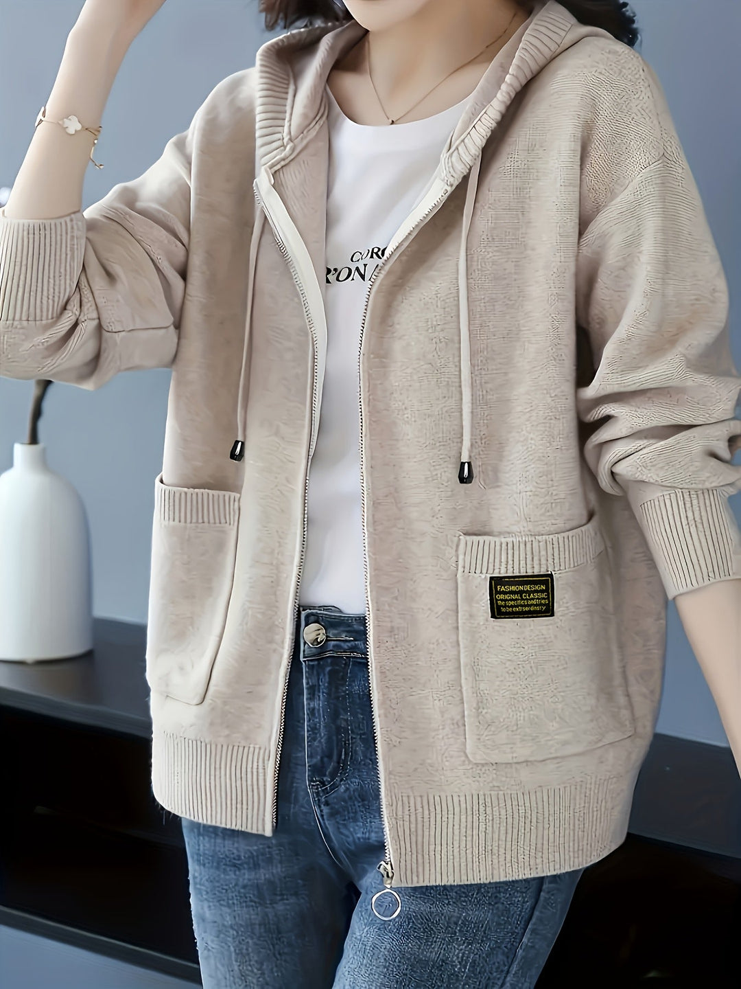 Rilena – Cappuccio con Coulisse in Maglia di Viscosa Cardigan