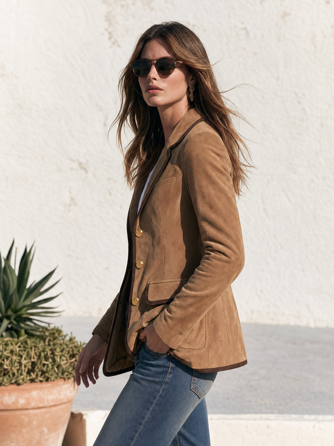 Relani – Bordo a Contrasto in Finta Pelle Scamosciata, Blazer