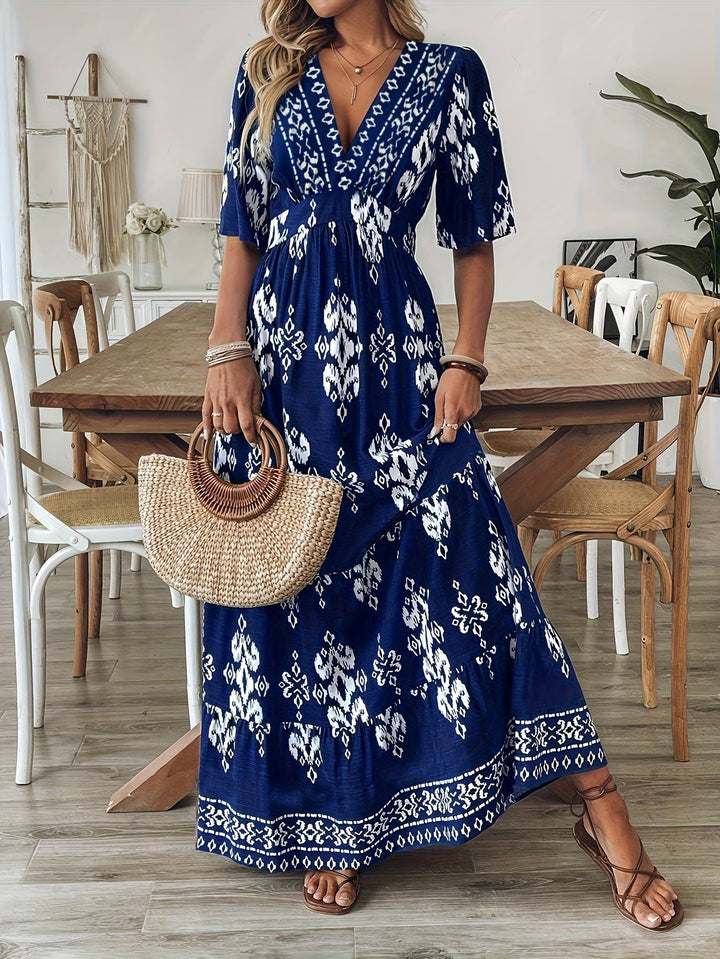 Nalira - Stampato con Scollatura a V, Abito Maxi