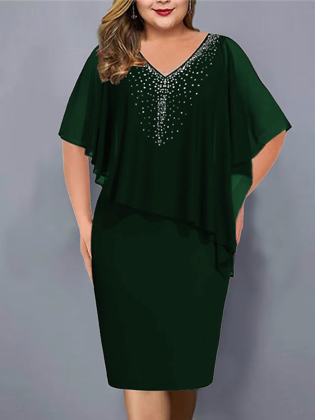 Virela – Scollo a V con Strass in Chiffon, Abito Midi