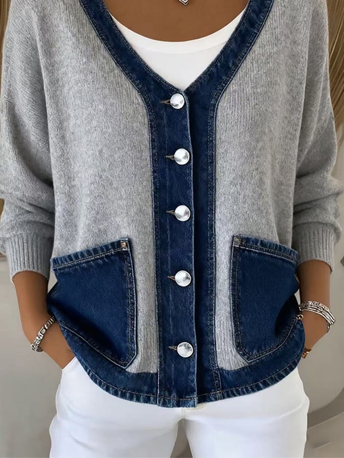 Ilyra – Patchwork di Denim in Maglia Cardigan