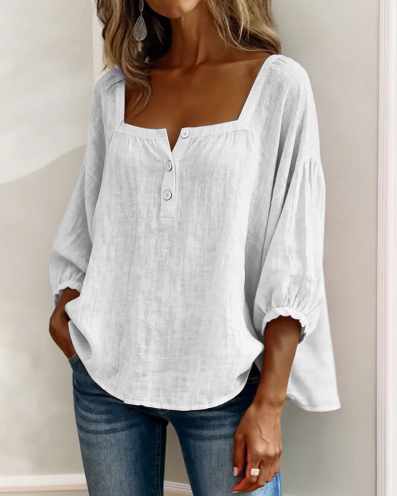 Sivara – Scollatura Quadrata in Cotone-Lino, Blusa