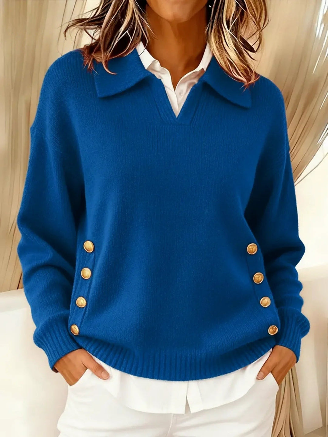 Navira – Collo Polo con Bottone Laterale – Maglione