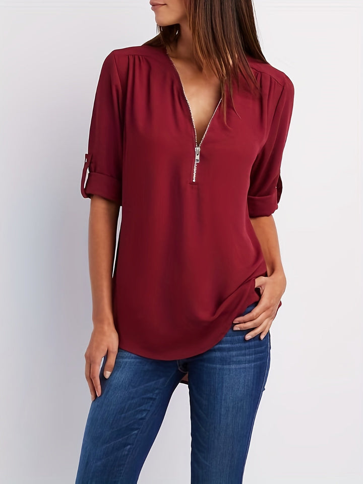 Nivara – Con Zip e Collo a V in Tessuto, Blusa