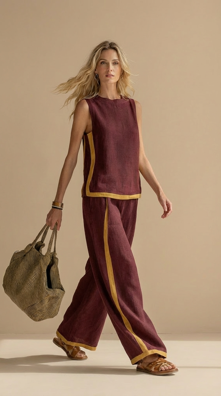 Olyra – Bordo a Contrasto in Lino-Cotone Set