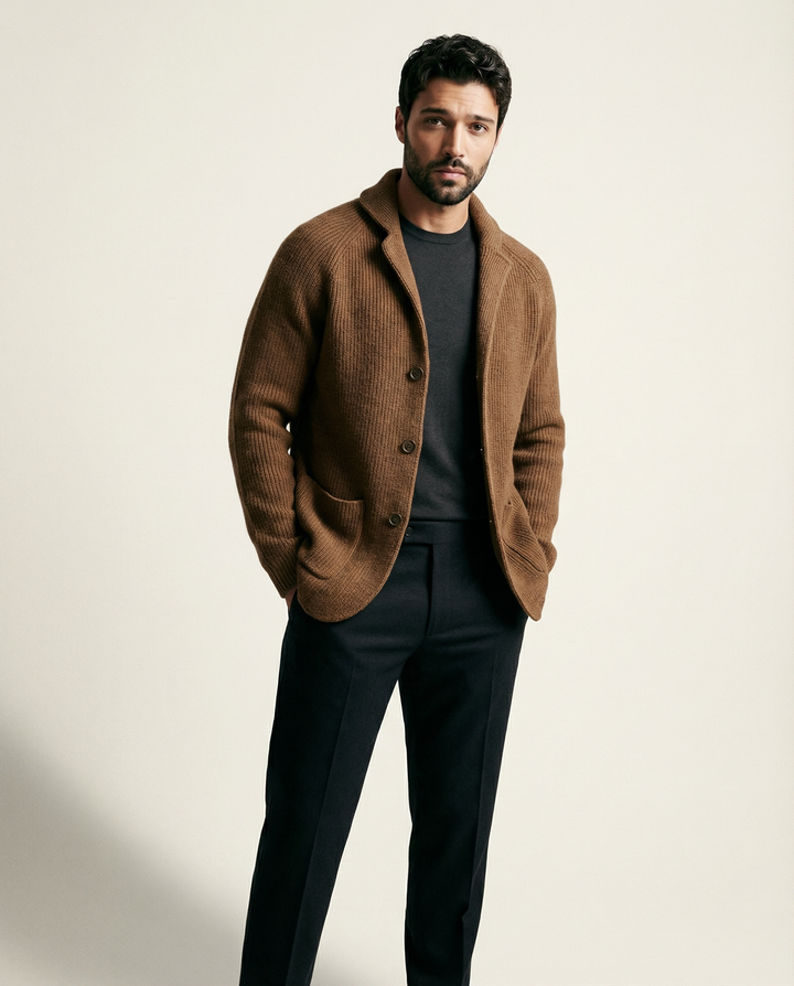 Con Collo a Sciarpa in Misto Lana Cardigan