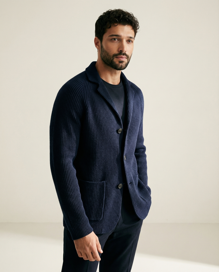 Con Collo a Sciarpa in Misto Lana Cardigan