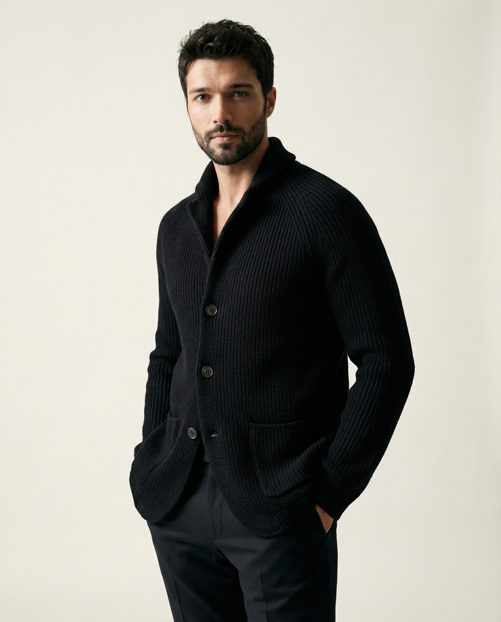 Con Collo a Sciarpa in Misto Lana Cardigan