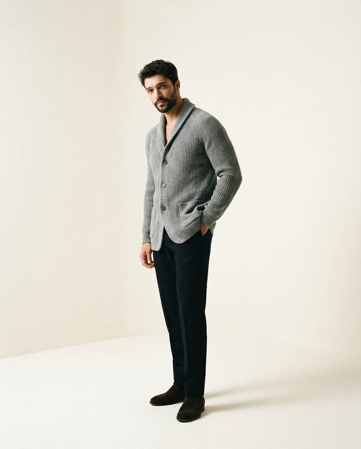 Con Collo a Sciarpa in Misto Lana Cardigan
