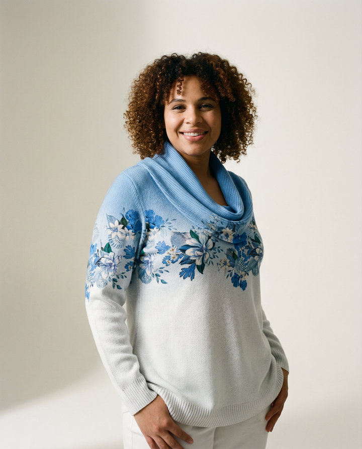 Collo Drappeggiato in Misto Lana Merino e Cashmere Maglione