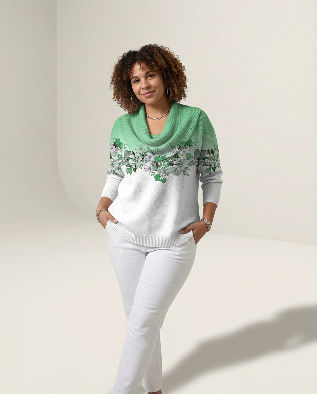 Collo Drappeggiato in Misto Lana Merino e Cashmere Maglione