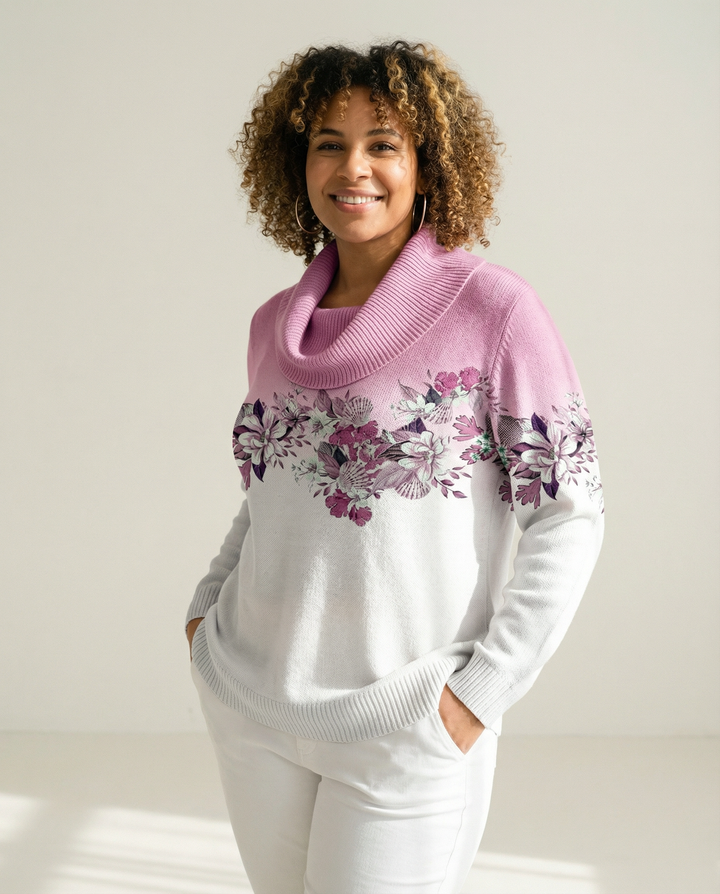 Collo Drappeggiato in Misto Lana Merino e Cashmere Maglione