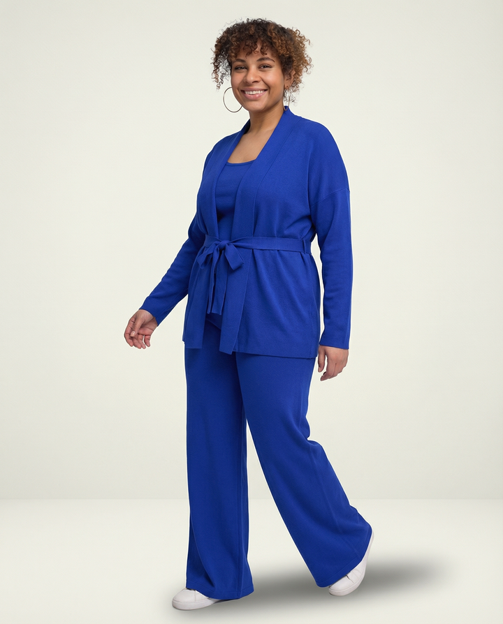 Da Casa in Maglia Completo a 3 Pezzi con Cardigan con Cintura