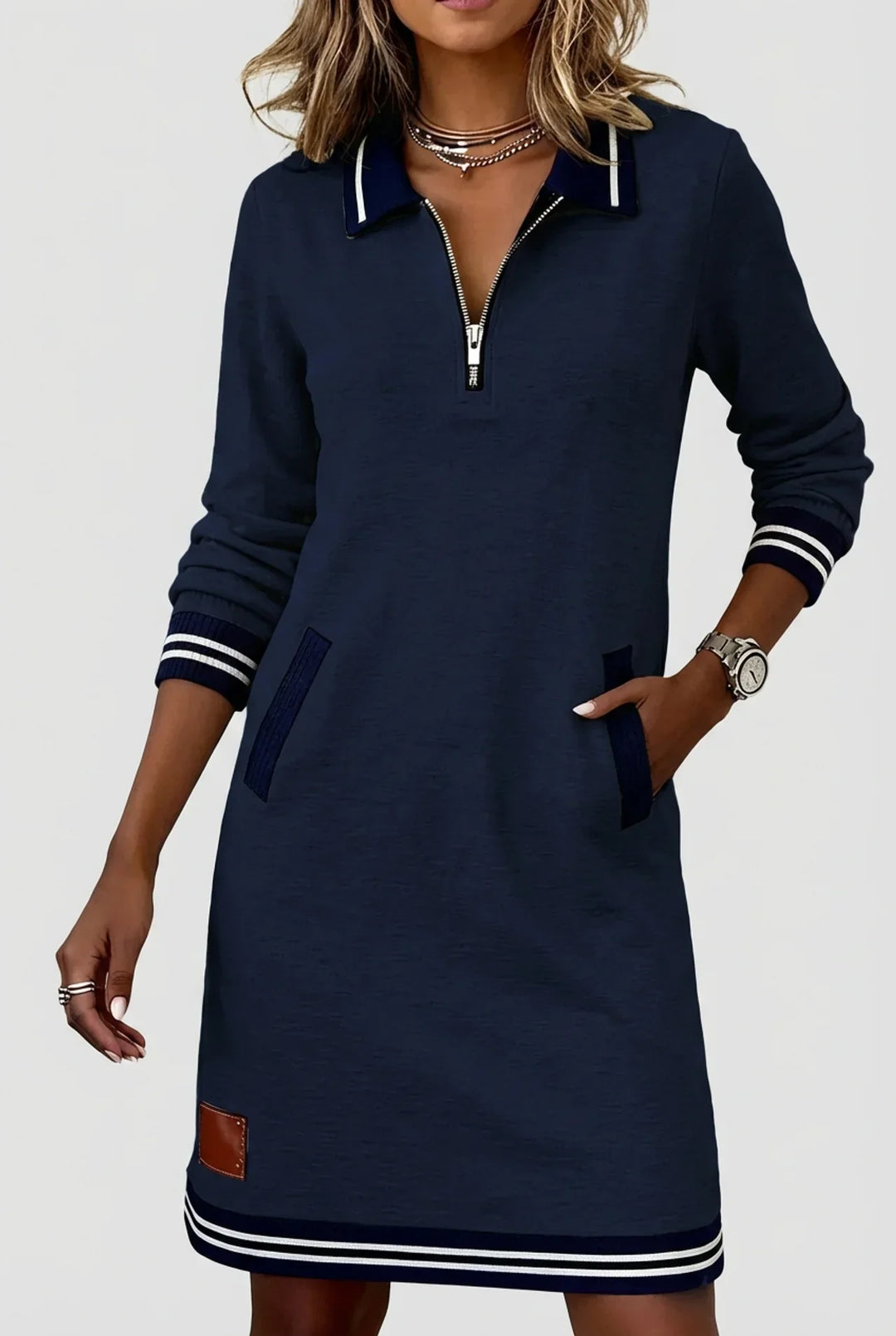 Novera – Con Zip Frontale in Cotone-Lino, Abito