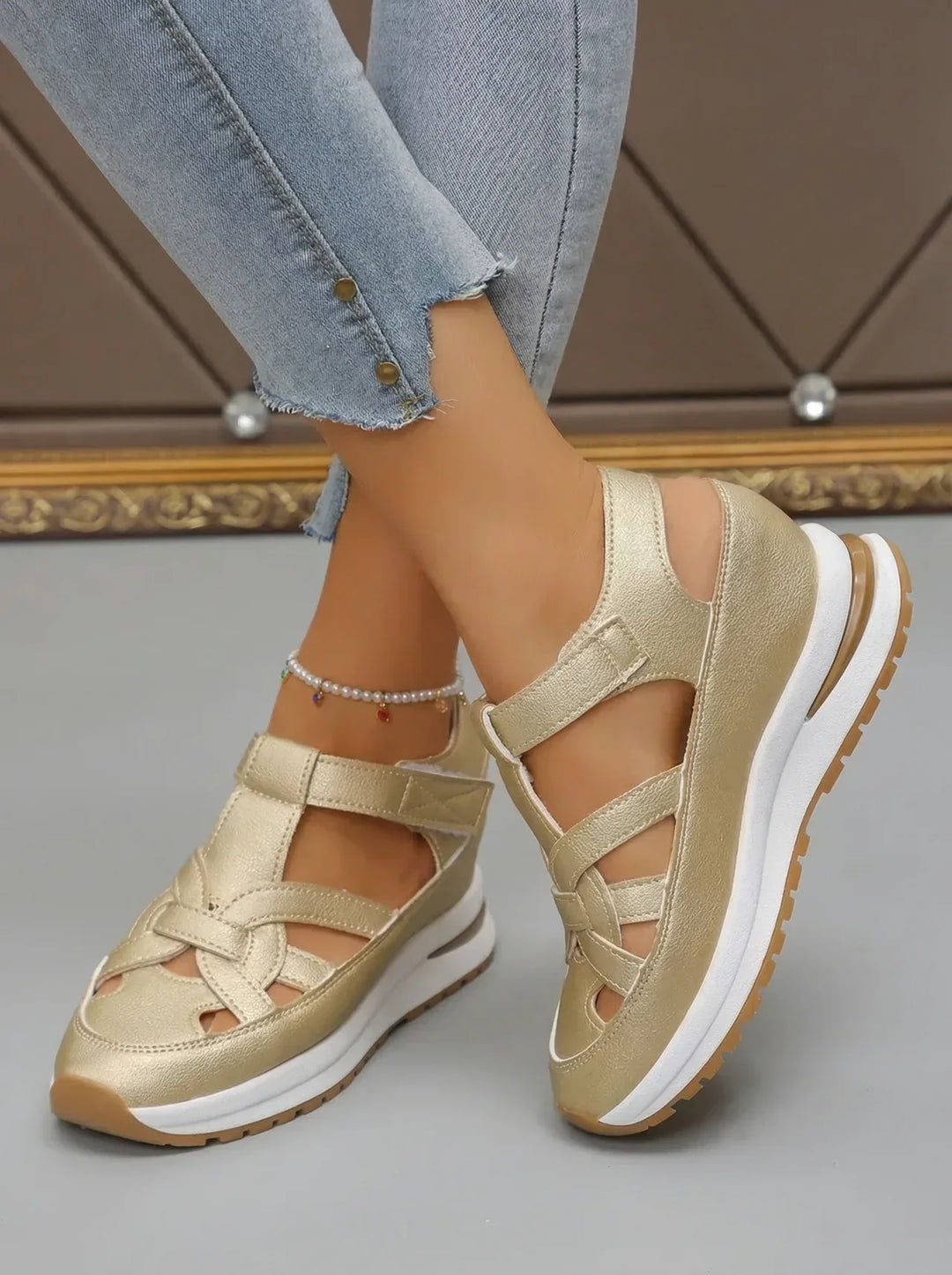 Orlise – Zeppa e Cinturino in Velcro con Suola in Gomma, Sandali