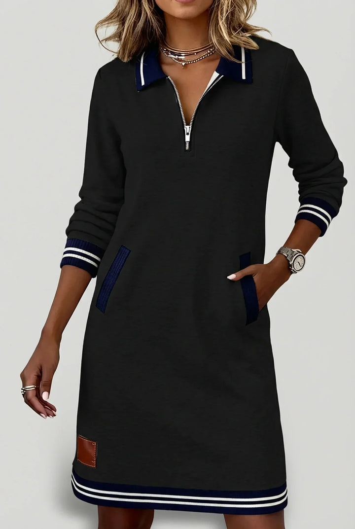 Novera – Con Zip Frontale in Cotone-Lino, Abito