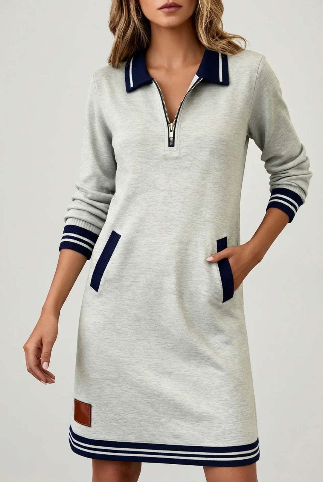 Novera – Con Zip Frontale in Cotone-Lino, Abito