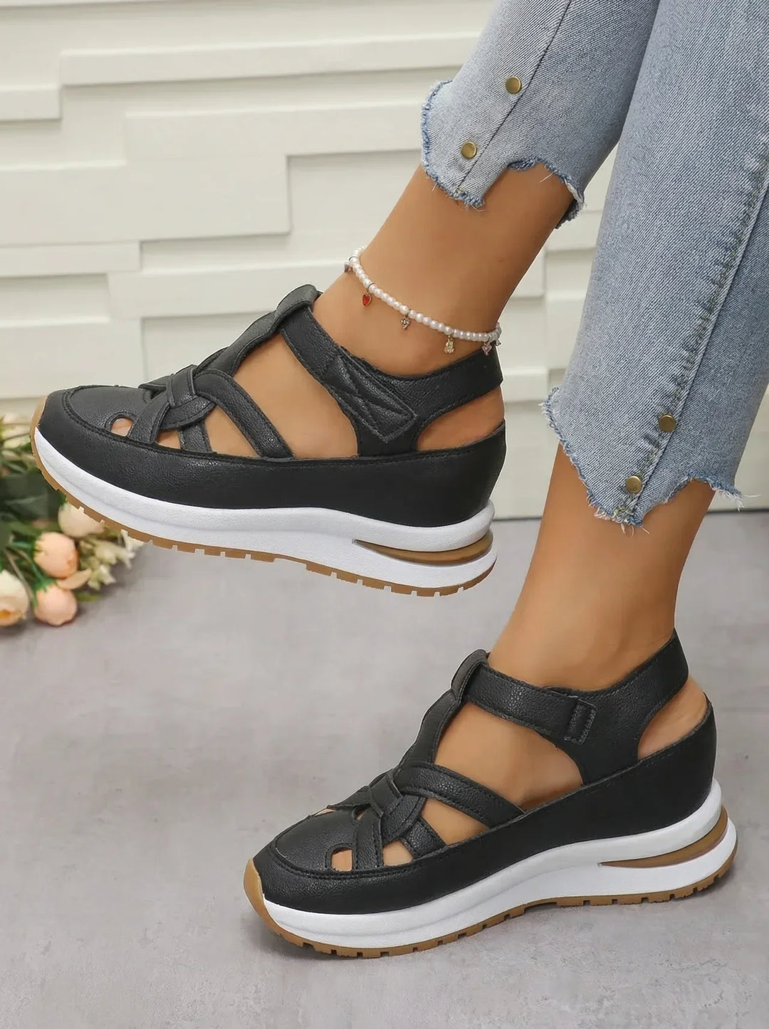 Orlise – Zeppa e Cinturino in Velcro con Suola in Gomma, Sandali