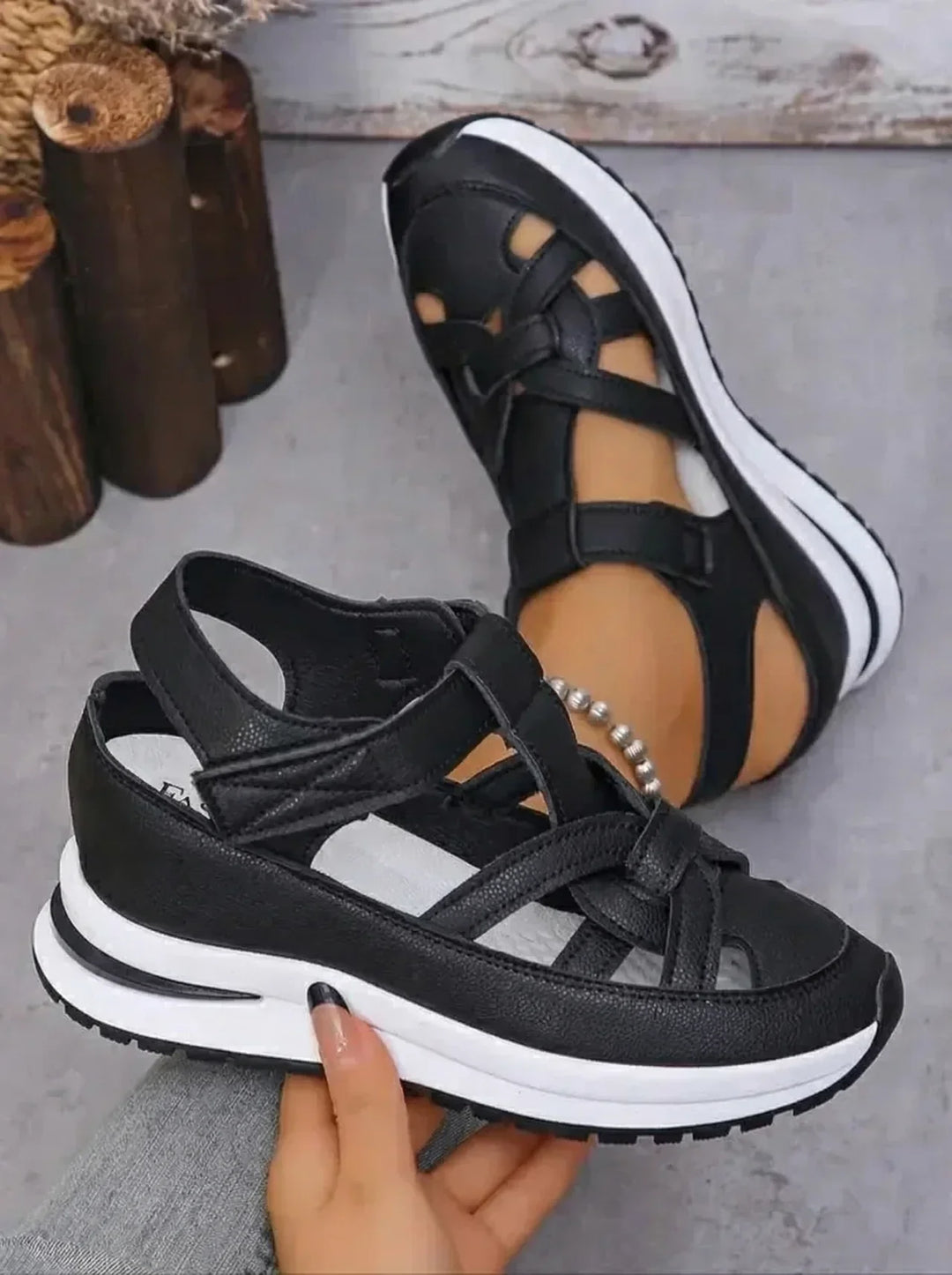 Orlise – Zeppa e Cinturino in Velcro con Suola in Gomma, Sandali