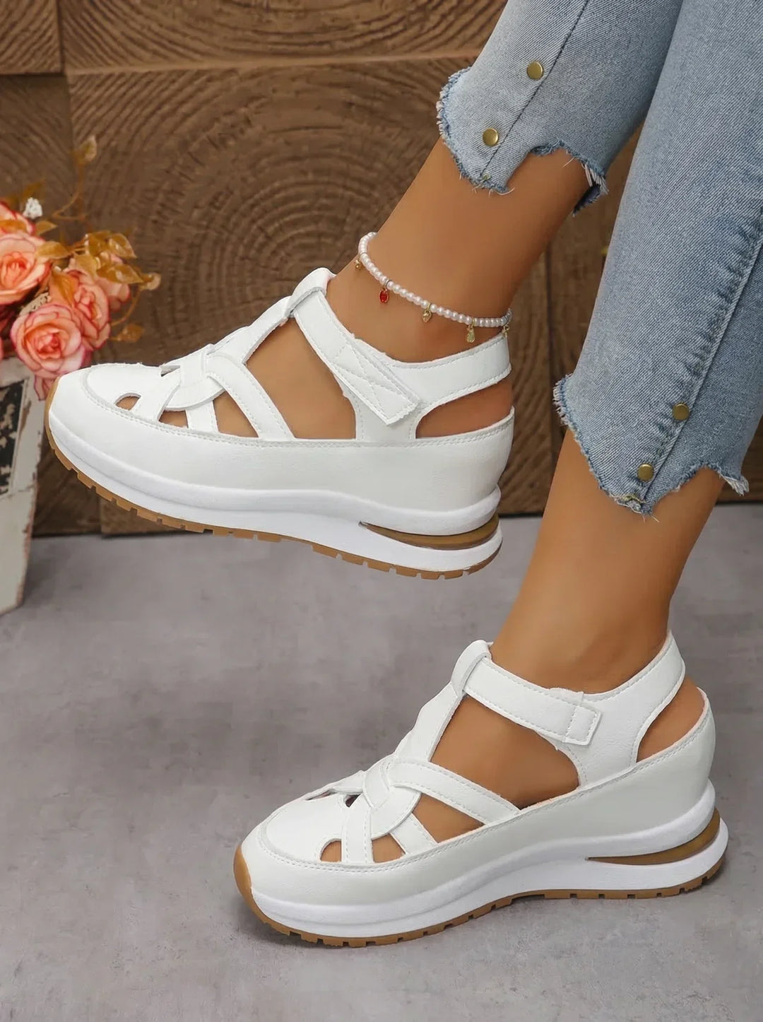 Orlise – Zeppa e Cinturino in Velcro con Suola in Gomma, Sandali