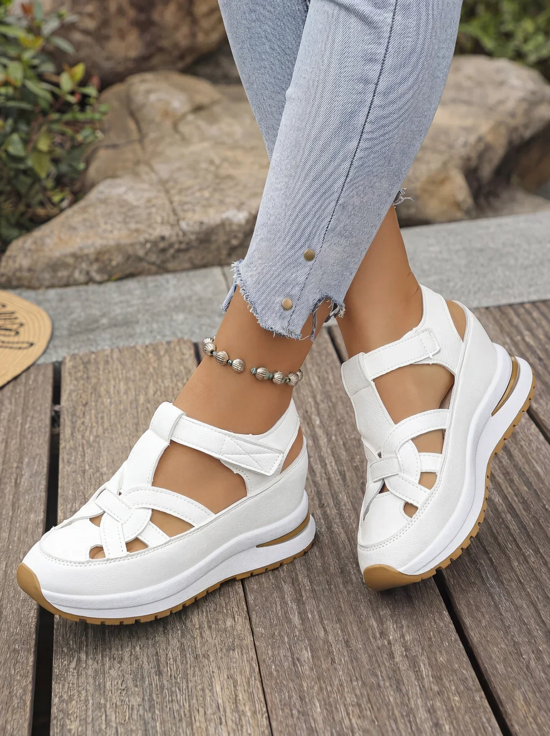 Orlise – Zeppa e Cinturino in Velcro con Suola in Gomma, Sandali