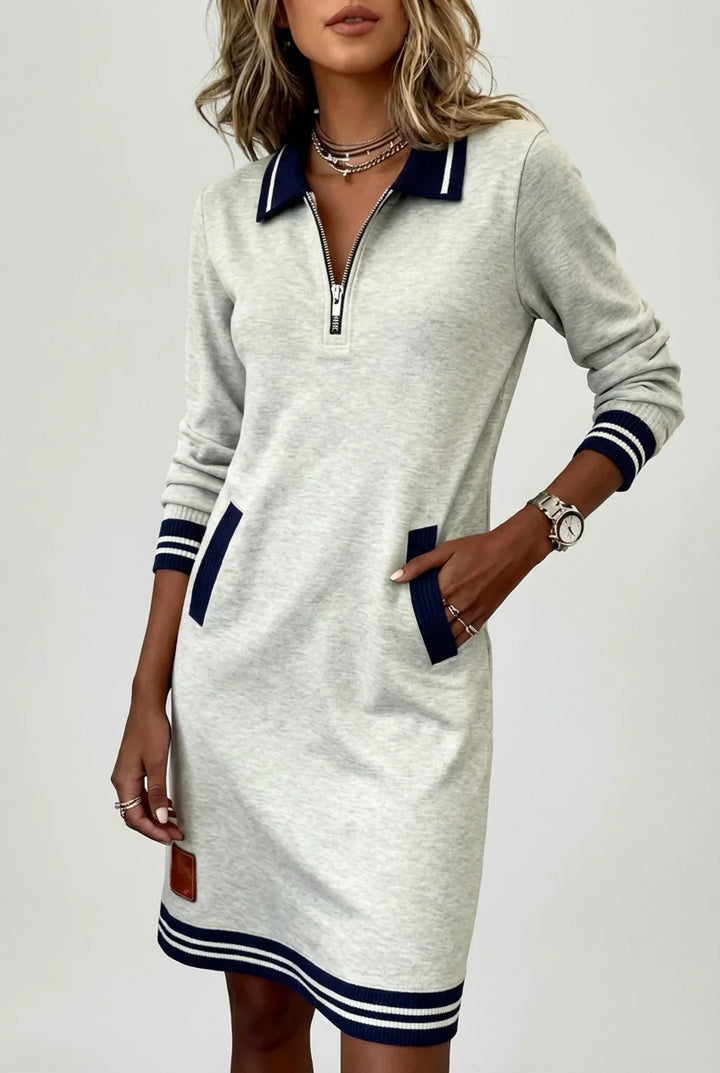 Novera – Con Zip Frontale in Cotone-Lino, Abito