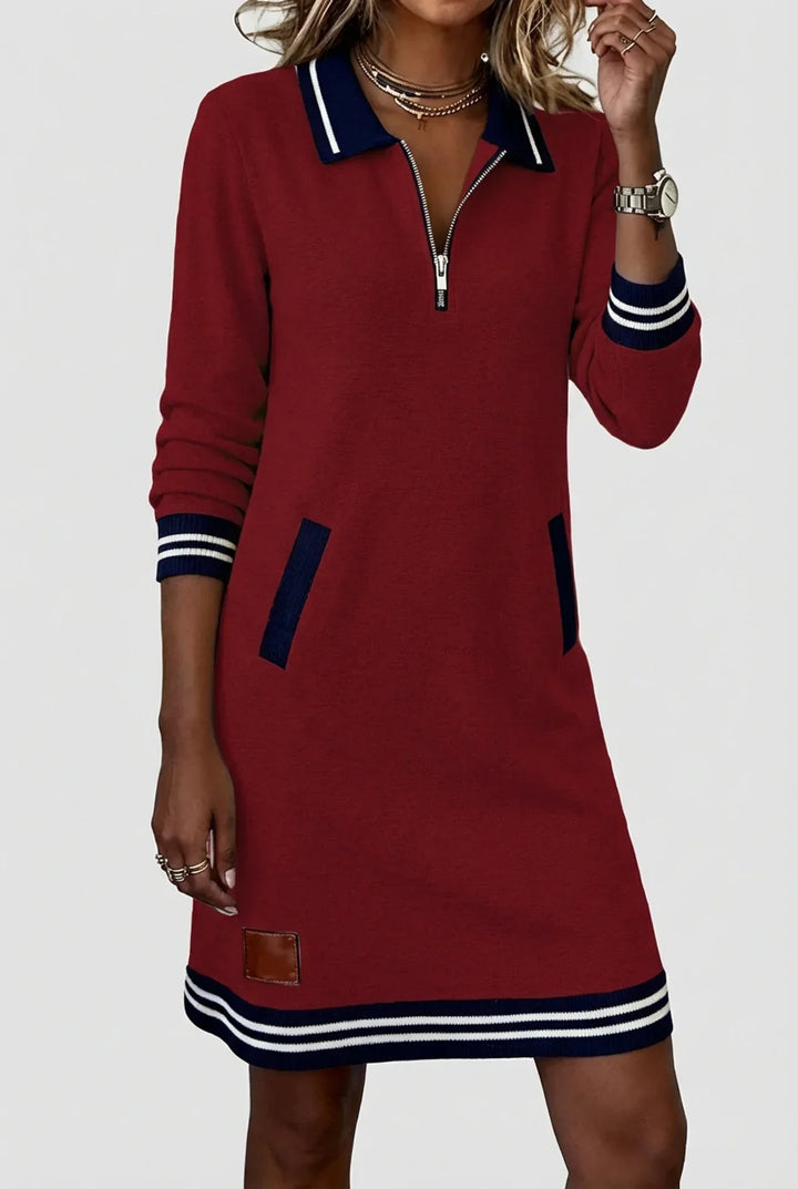 Novera – Con Zip Frontale in Cotone-Lino, Abito