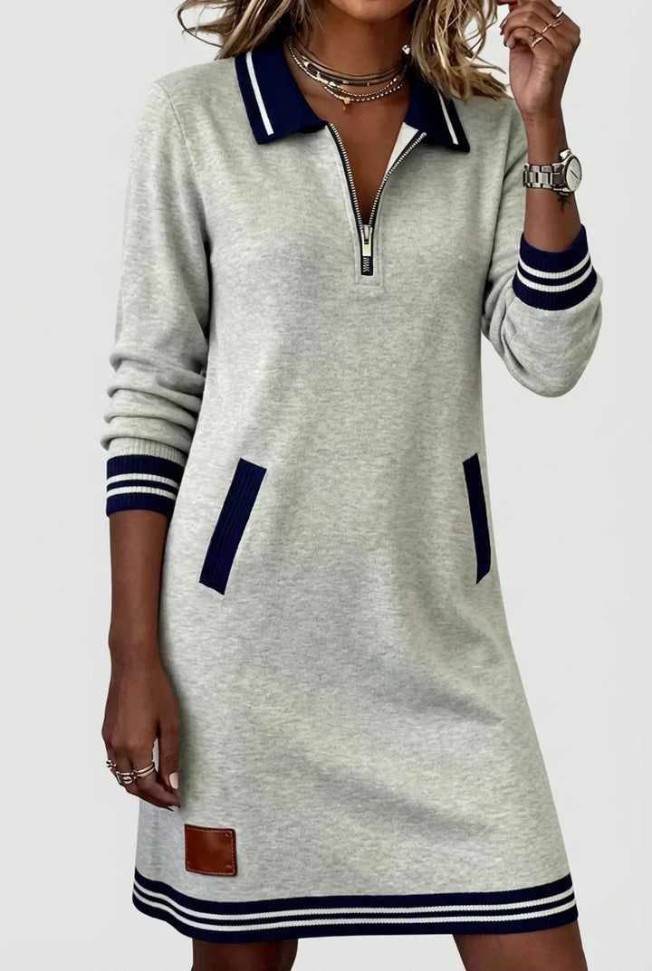 Novera – Con Zip Frontale in Cotone-Lino, Abito