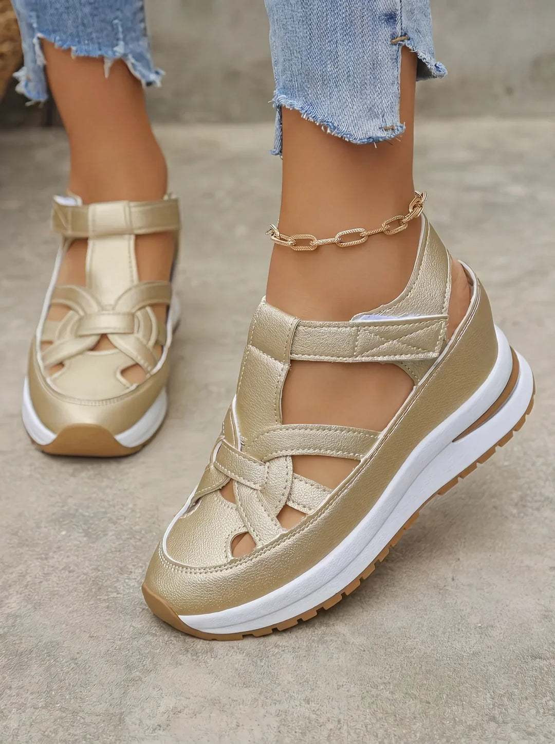 Orlise – Zeppa e Cinturino in Velcro con Suola in Gomma, Sandali