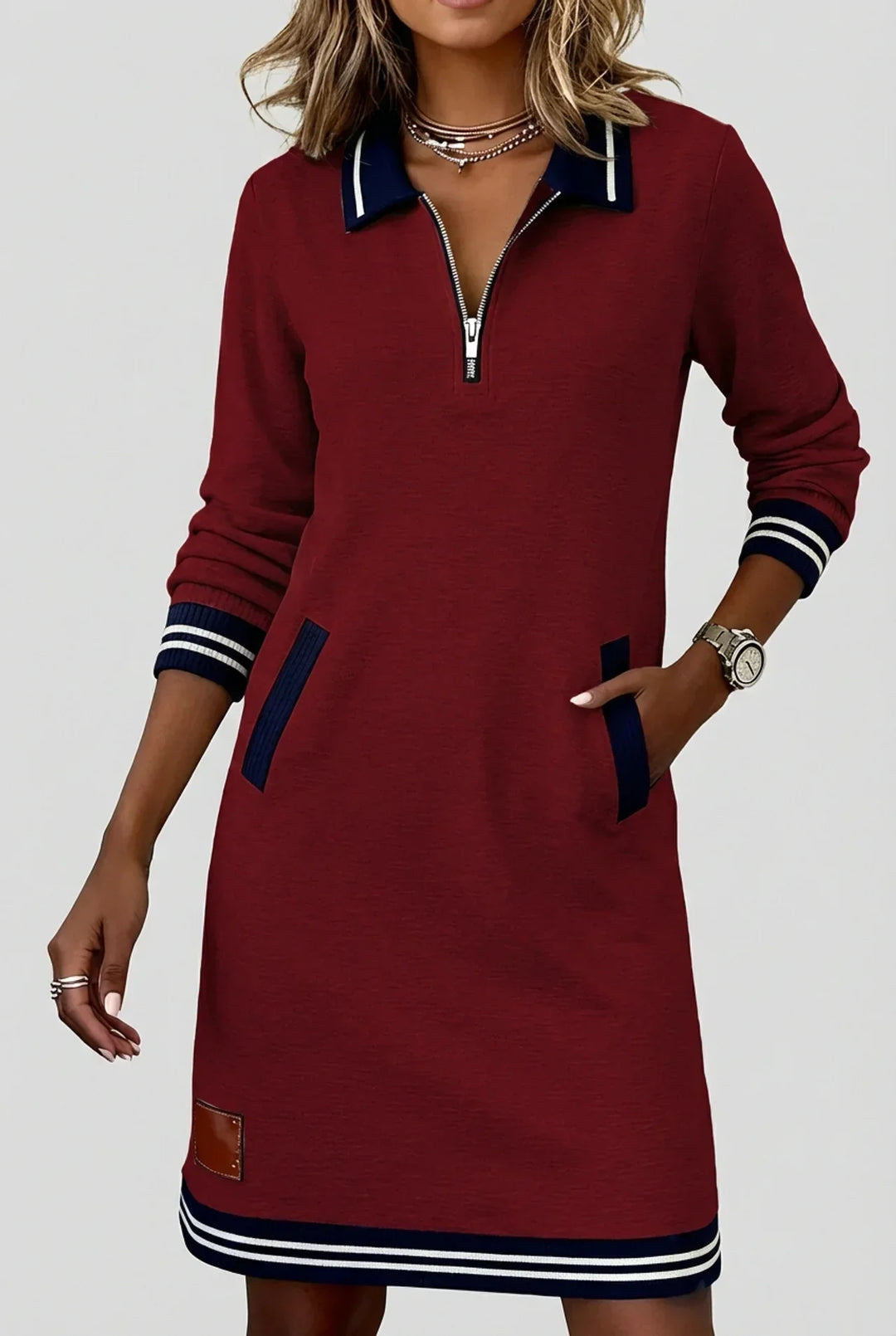 Novera – Con Zip Frontale in Cotone-Lino, Abito