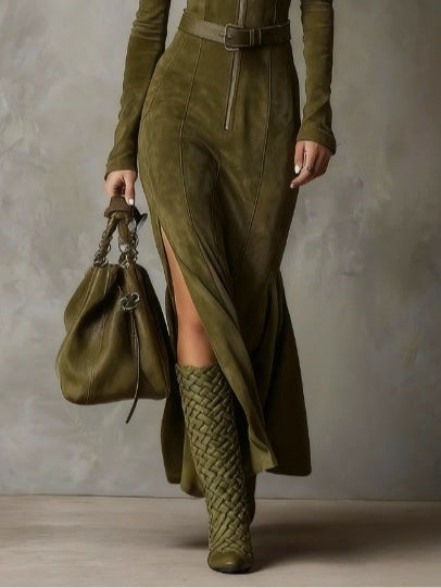 Navira – Con Cintura, Effetto Suede, Abito