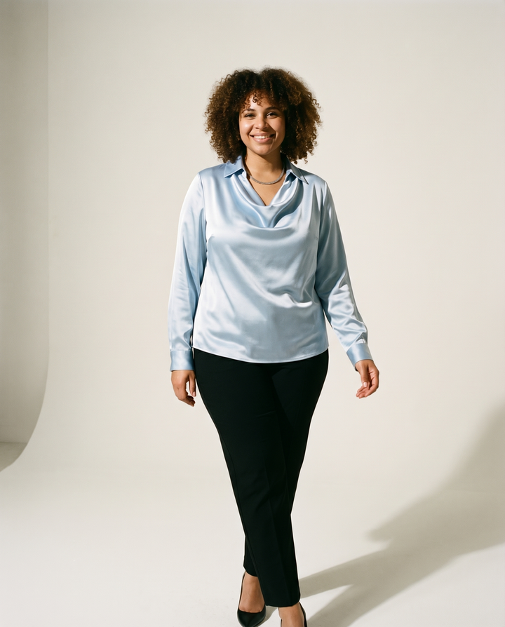 Collo Drappeggiato in Raso, Blusa