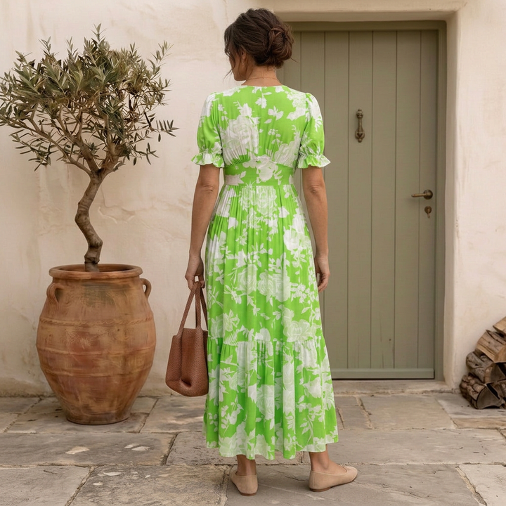 Nelora – Abito Maxi a Fiori con Scollo a V