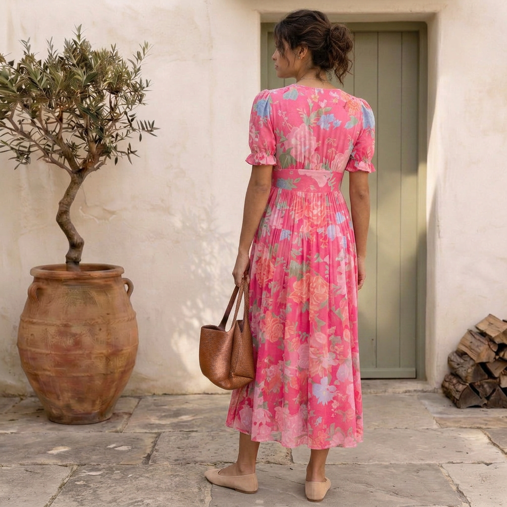 Nelora – Abito Maxi a Fiori con Scollo a V