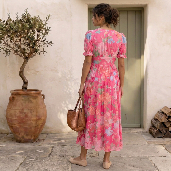 Nelora – Abito Maxi a Fiori con Scollo a V