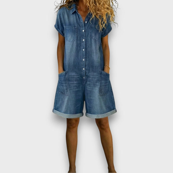 Navira – Scollo a V in Denim, Salopette
