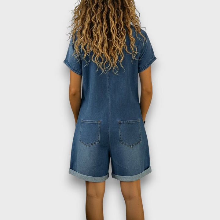 Navira – Scollo a V in Denim, Salopette